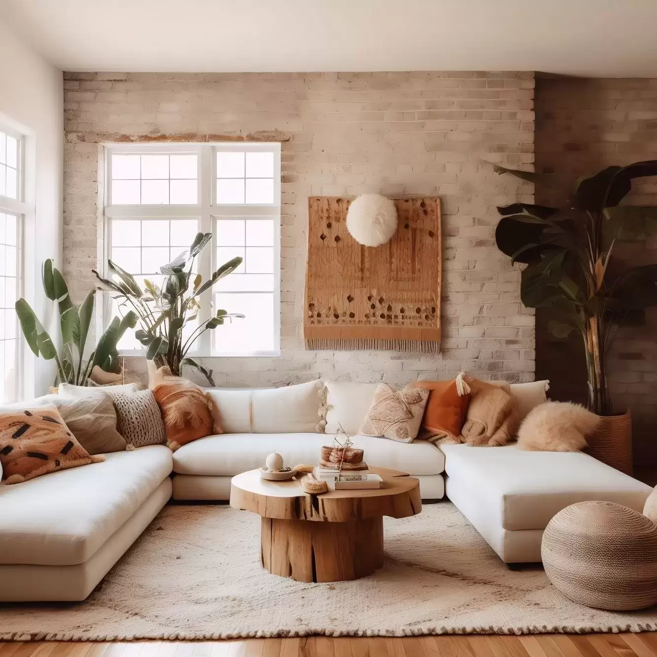 A living room with natural and neutral colors throughout the walls and decor.