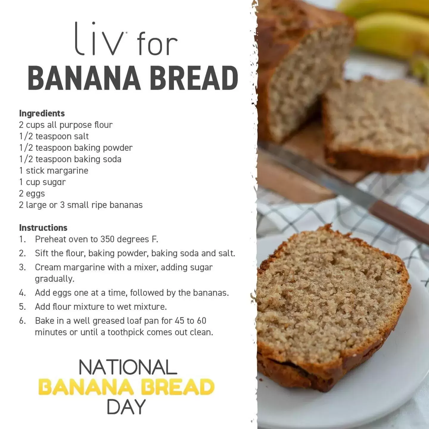Celebrate National Banana Bread day by trying this awesome recipe! Yum! 🍌