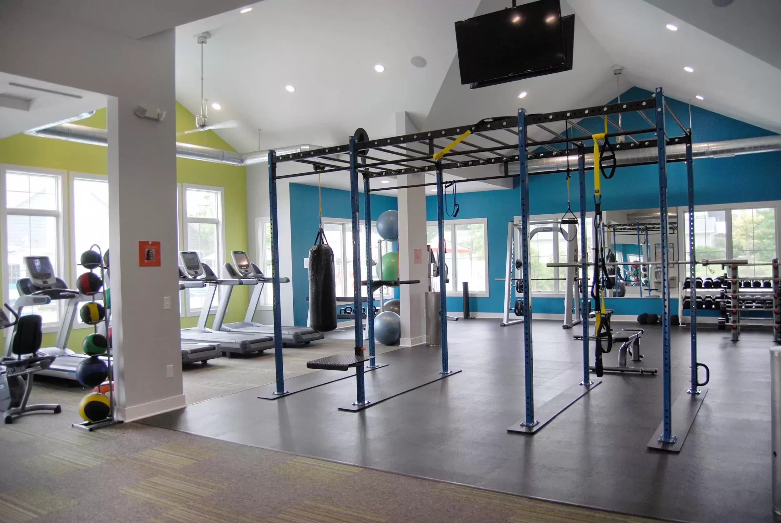 The fitness center, with exercise equipment and treadmills for healthy living.